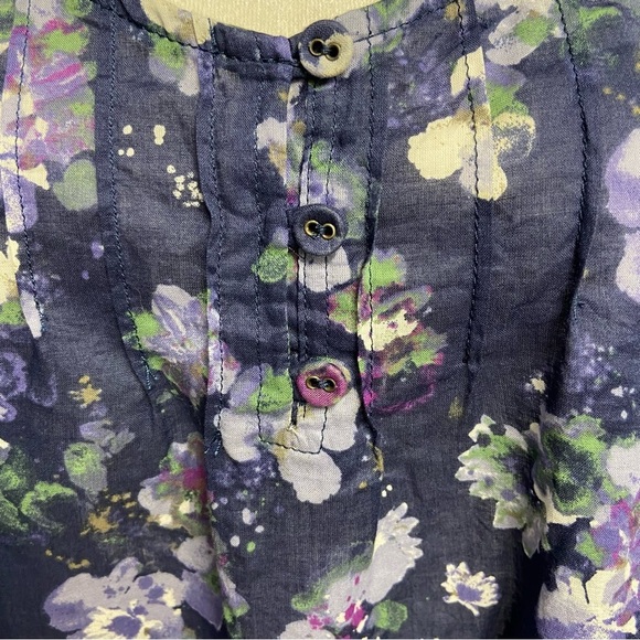 Eddie Bauer Women’s Sleeveless Blouse Size S Navy Floral Cotton Summer Spring - Picture 9 of 10